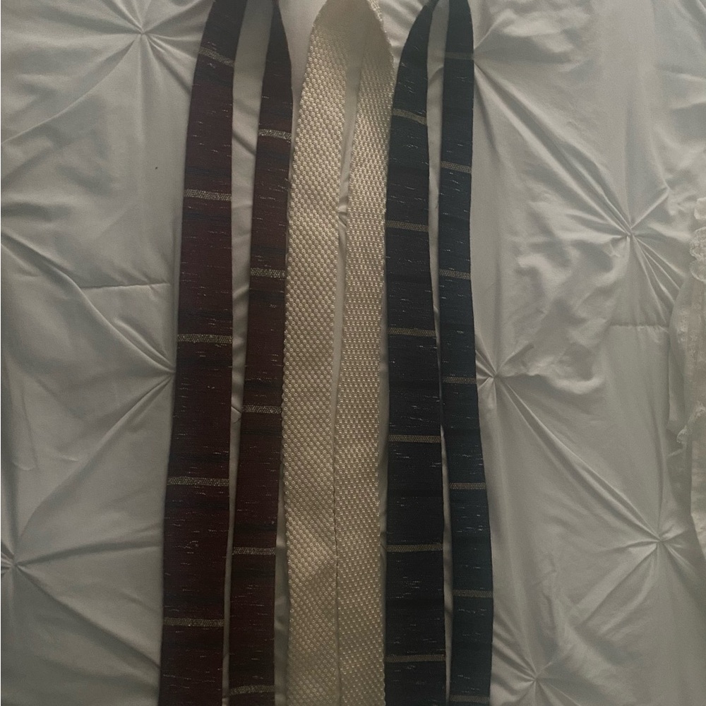 1940-1950s AntiqueTies (3) in Red, Cream & Blue. Two ties labeled Gaylord Tweed.